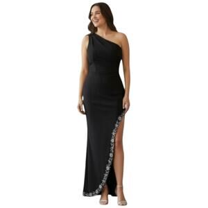Mac Duggal Formal Evening Gown Women's Size 14W Black Beaded Maxi Dress Wedding